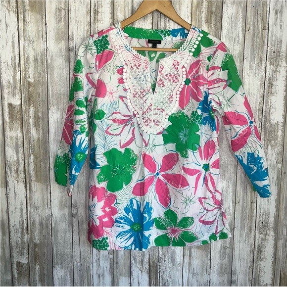 Talbots Lace Bib Tunic- Anguilla Floral - Picture 2 of 6